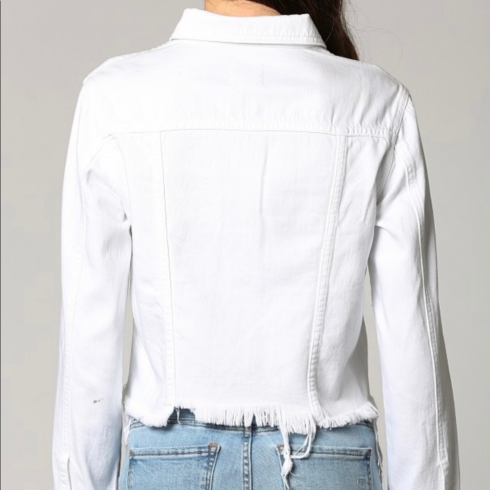 HIDDEN Jeans White Distressed Frayed Denim Jacket - Picture 3 of 5